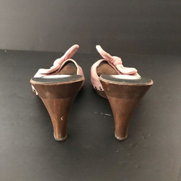 Vintage pink suede bow wood slides Bisou disco - Picture 3 of 7